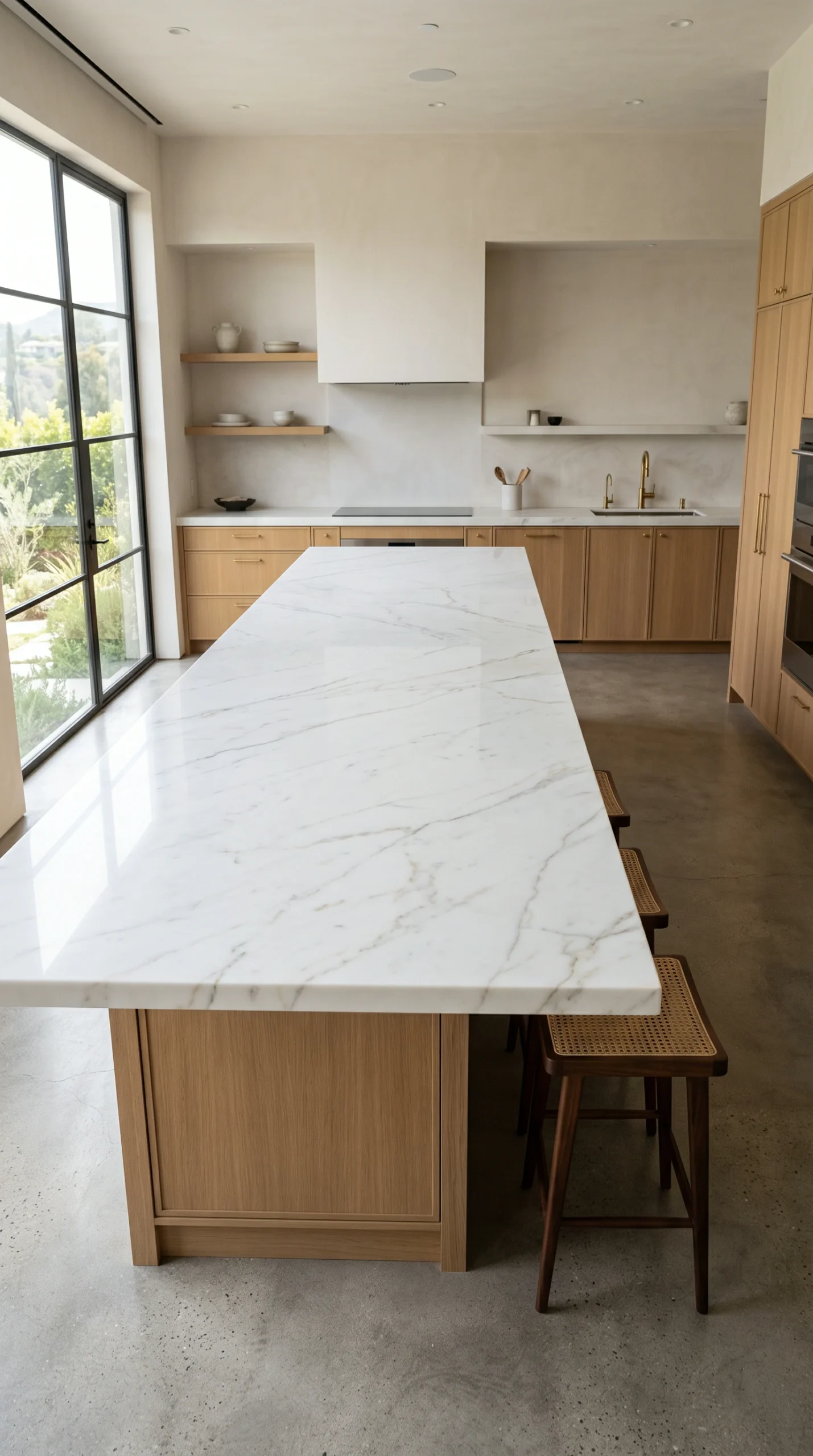 seamless white calacatta marble kitchen island counter decor ideas