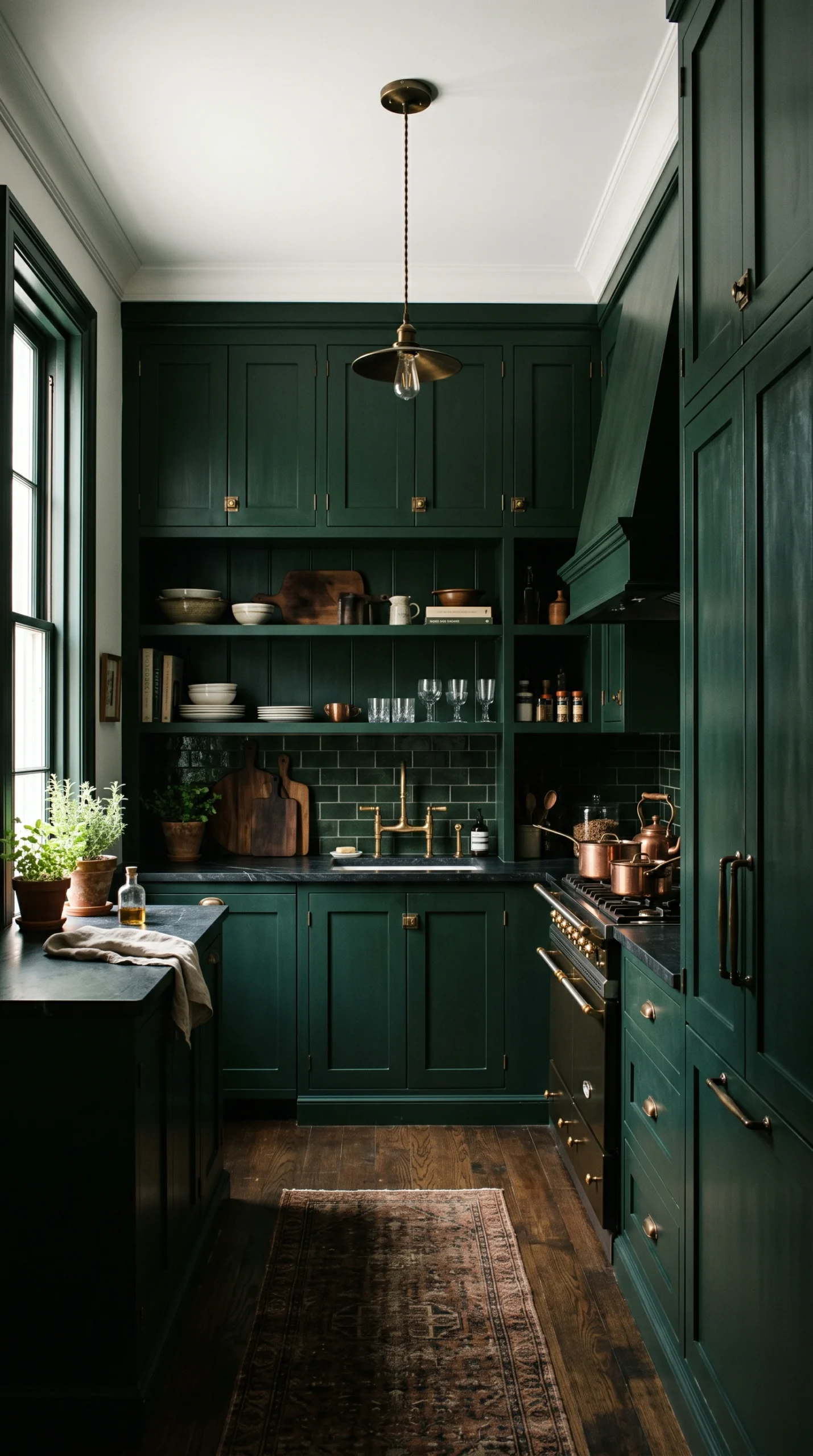 dark green kitchen cabinets