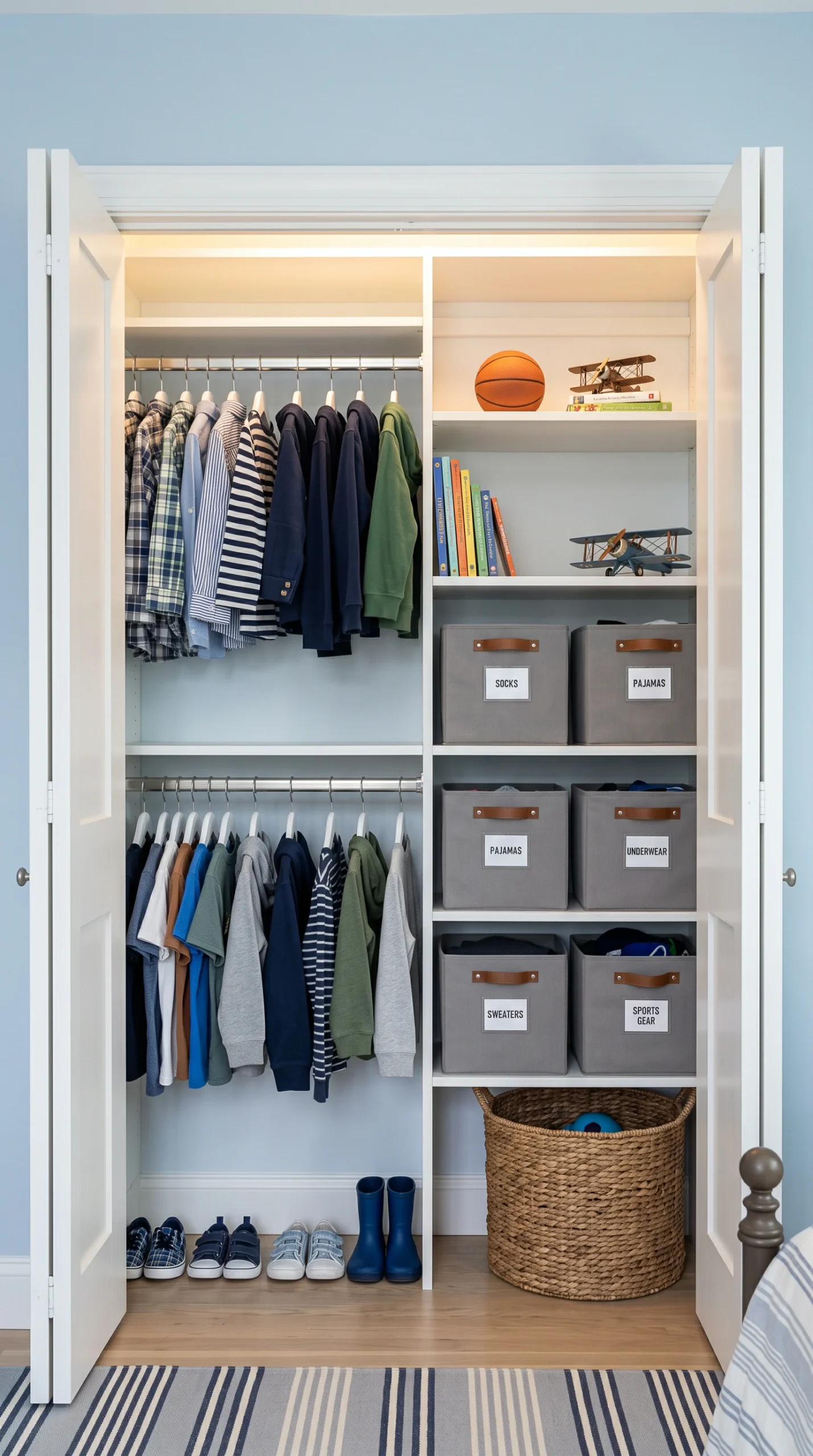 boy room storage ideas: organized custom closet system