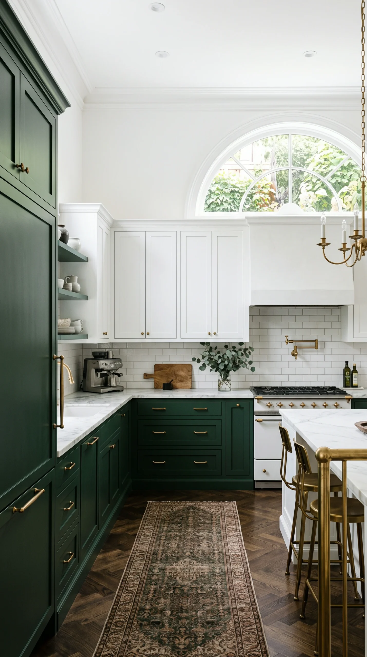 two tone green kitchen cabinets