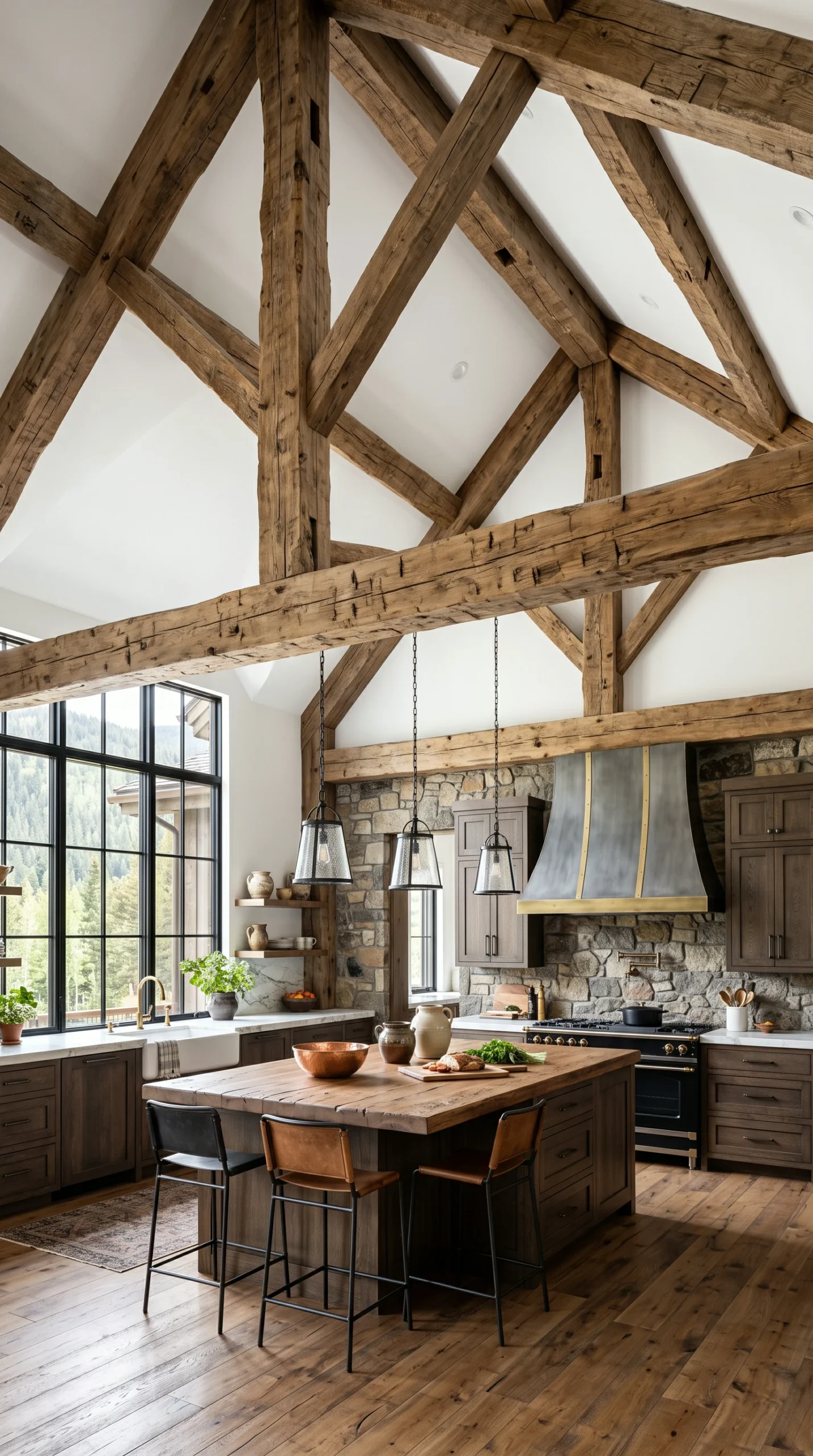 rustic modern kitchen with wood and stone